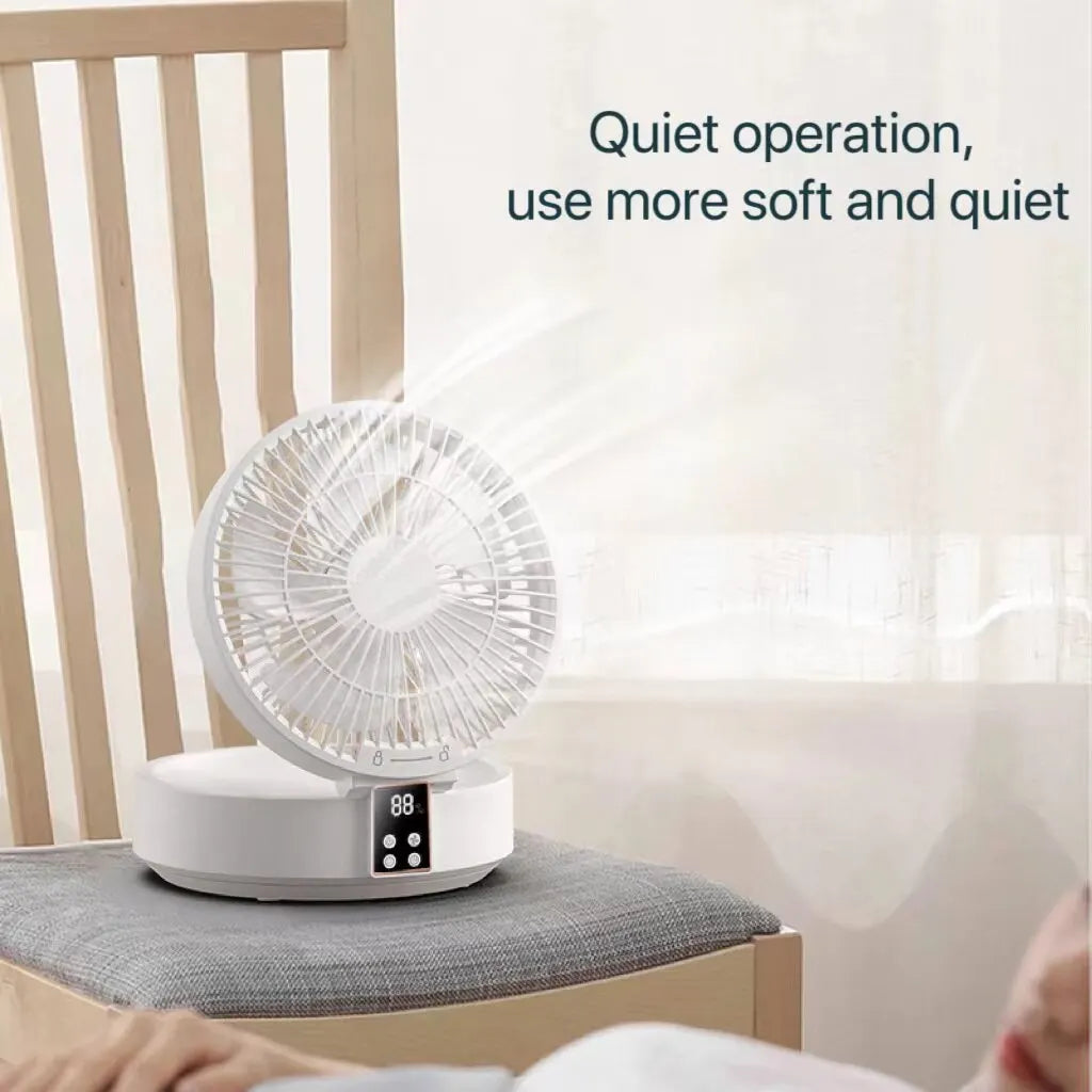 Portable Rechargeable USB Electric Folding Fan with Remote Control and Nightlight Air Cooler