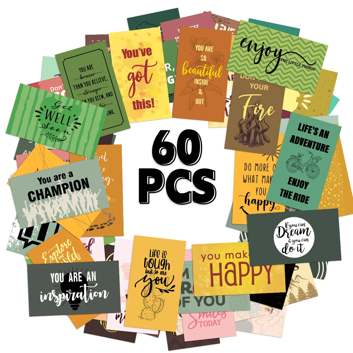 60pcs Motivational Quote Cards – Inspirational Mini Gift Cards with Positive Affirmations for Him & Her