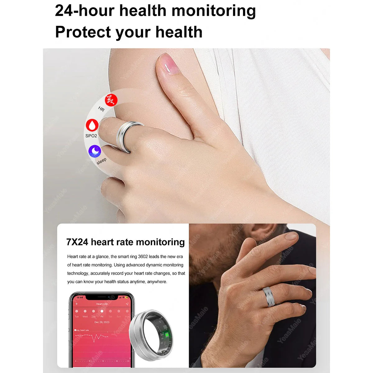 Smart Fitness Ring - Heart Rate, Blood Oxygen, Sleep & Activity Tracker for Android iOS