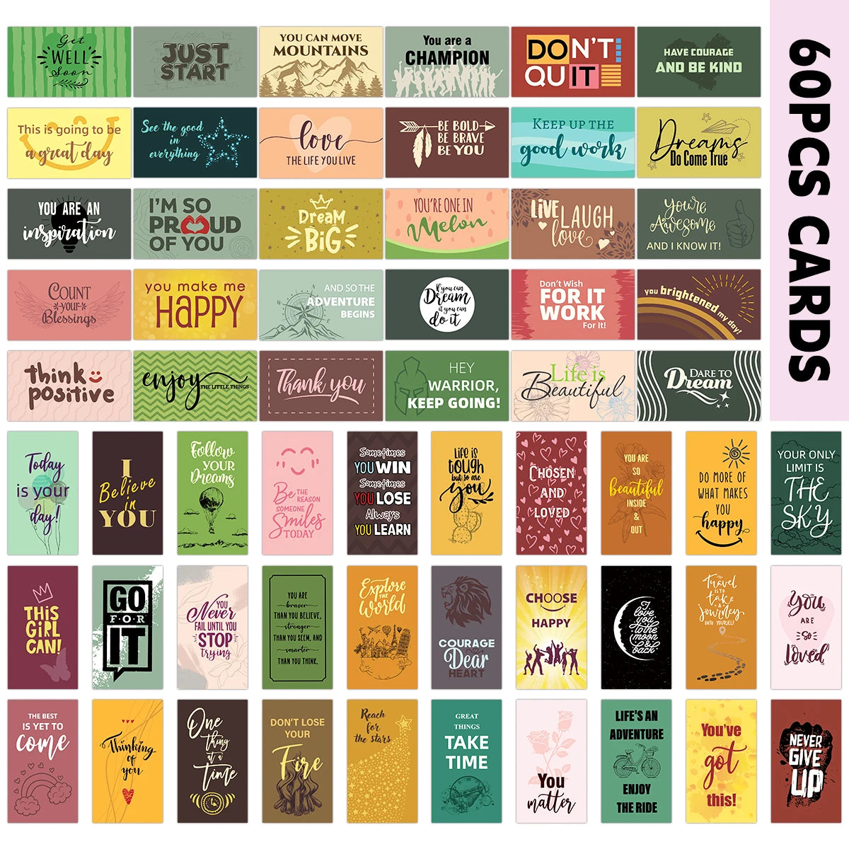 60pcs Motivational Quote Cards – Inspirational Mini Gift Cards with Positive Affirmations for Him & Her