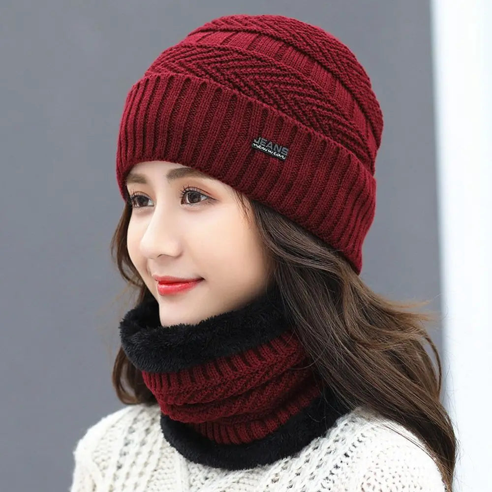 Winter Beanie Hat & Scarf Set – Warm Knit Thermal Cap for Men & Women