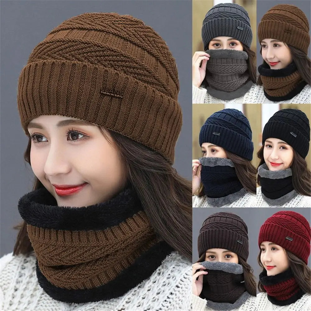 Winter Beanie Hat & Scarf Set – Warm Knit Thermal Cap for Men & Women