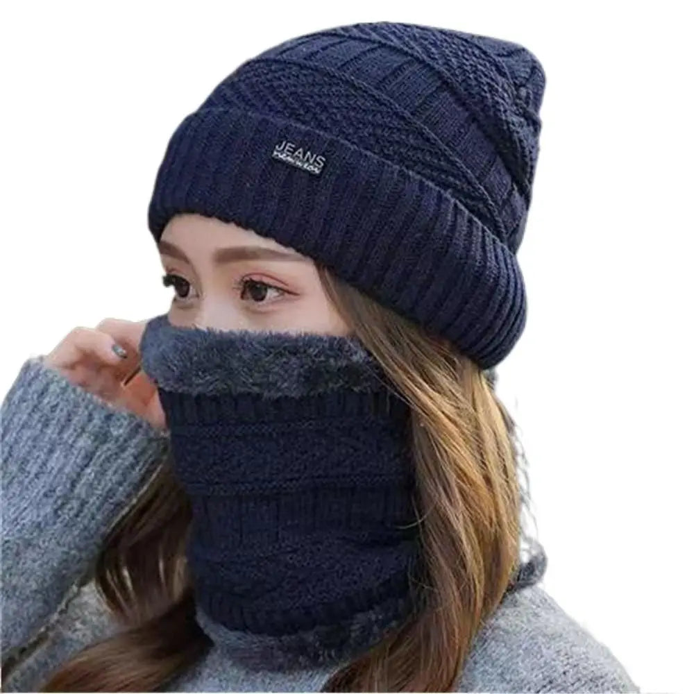 Winter Beanie Hat & Scarf Set – Warm Knit Thermal Cap for Men & Women