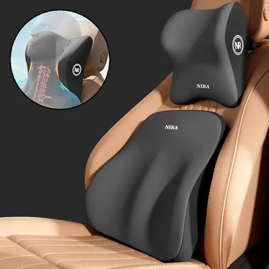 Memory Foam Car Headrest & Lumbar Support Cushion Set – Neck Pillow and Back Support for Comfortable Driving