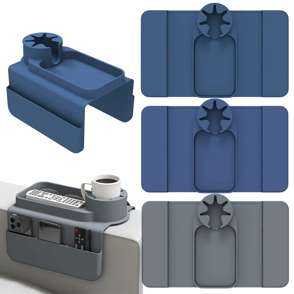 Silicone Couch Cup Holder with Side Pockets – Armrest Organizer for Remote, Drinks, and More